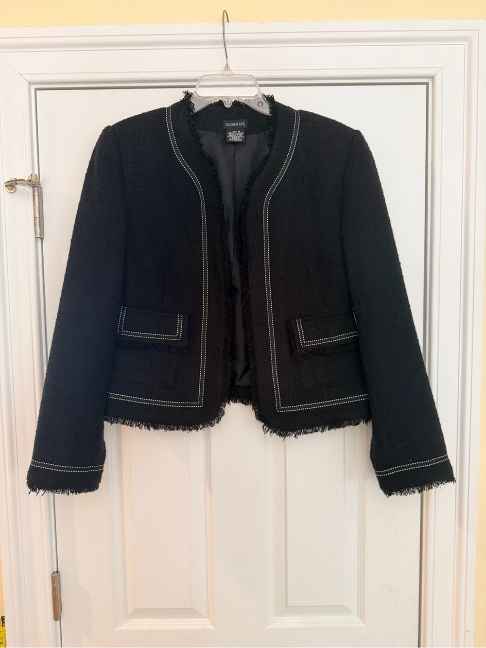 Ladies Size 14 "George" Black Cropped Fringe-Trim Blazer GUC